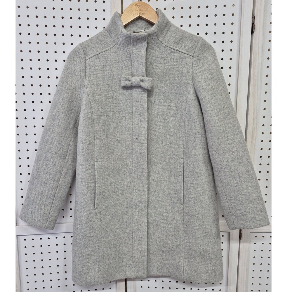 Crewcuts J.Crew Girls Gray Wool Blend Funnel Neck Bow Coat Size 12